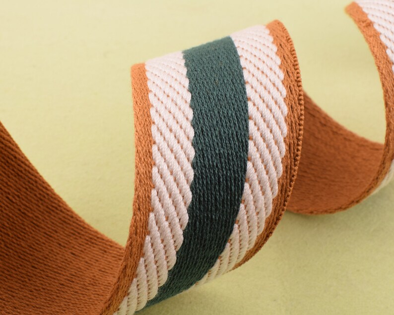 brown white green stripes Craft Ribbon,Jacquard woven tape,wholesale,Webbing for Totes Backpacks,Bag making Stripes Webbing,1 12/'/' 38mm
