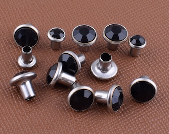 Black Rhinestone Rivets,5mm/7mm Metal Brass Single Cap crystal Rapid rivets Fashion Studs for Leather Purse Belt Decoration making 50 pcs