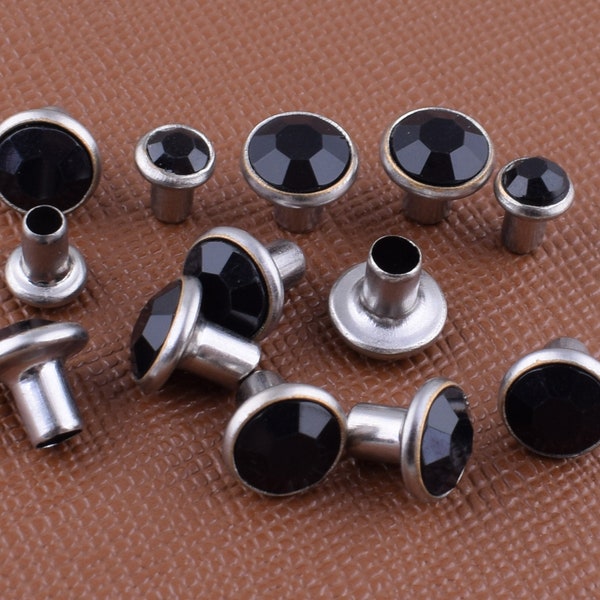 Black Rhinestone Rivets,5mm/7mm Metal Brass Single Cap crystal Rapid rivets Fashion Studs for Leather Purse Belt Decoration making 50 pcs