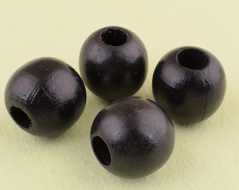 30 Pcs Wooden Beads,18mm Black round wood ball beads,Natural craft wood beads,Large Hole Wood Beads For Jewelry DIY Birthday Gift Making