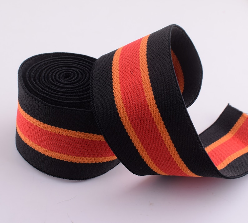 38mm Elastic Ribbon,1.5\u2018\u2019 Wide Double-side black orange red stripes Elastic Band,Soft Comfortable Elastic Trim,Sewing stretchy tape webbing