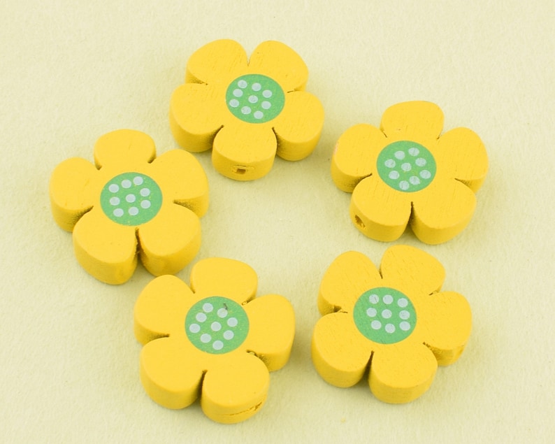 Yellow flower patterned dots wood beads,19mm Natural Wooden Flower beads For Baby Making Handmade Jewelry DIY Craft Beads