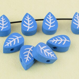 14mm Blue Leaves Wood Beads,Painted Leaf shaped wood pendant beads,Natural wood beads For Children&#39;s Jewelry DIY Crafts Wooden Beads
