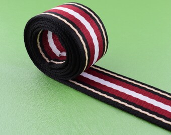 38mm Stripes webbing,1.5''  Cotton woven tape handle bag strap,Red white and black stripes craft ethnic webbing,Wholesale by the yard