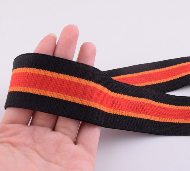 38mm Elastic Ribbon,1.5\u2018\u2019 Wide Double-side black orange red stripes Elastic Band,Soft Comfortable Elastic Trim,Sewing stretchy tape webbing