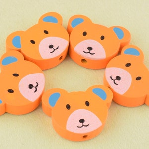 20mm Orange Cartoon bear wood beads,50 pcs Decorations animal wood beads,Natural Wood beads For Handmade Jewelry DIY Craft Wood Beads