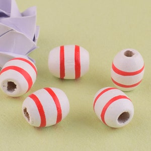 12*10 mm Oval wood beads,Red and white stripe wood beads,Natural wood beads,Craft Wood Beads For Jewelry Making DIY Bracelet Necklace