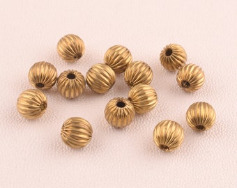 Gold Corrugated beads,6mm Small Round spacer beads,Gold macrame beads,DIY Craft Metal Fluted Beads for jewelry DIY making 50 Pcs