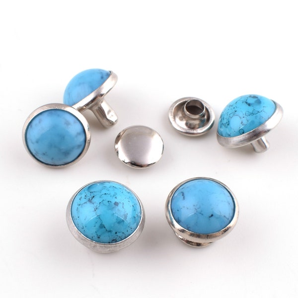 Turquoise rivets,11-12mm Double cap stone dome rivets,Large blue stone rivets,Marble synthetic fashion decorations Leather rivets 30 sets