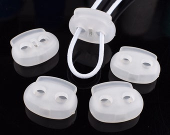 Cord Lock,White Plastic Cord Stopper,20*24mm Double Hole Spring Rope End Toggle Clip Buckle,Sportswear Clothing mask cord adjustment