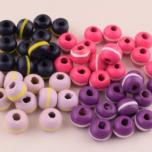 Kleine Holzperlen, 8mm bunt gestreifte Holzperle, gemischt bemalt Handwerk natürliche Holz Perlen Feind DIY Schlüsselband Girlande Armband Material 100 Stück +