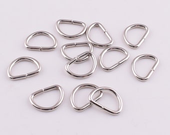 Zilveren D-ringen, 10mm mini D ringen, metalen ijzeren kleine D lus D cirkels riem ring gespen voor handtas kleding riem hardware 50 pc's