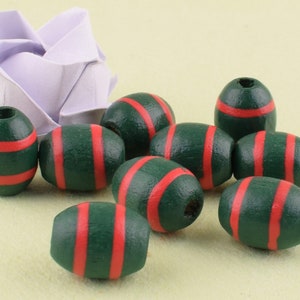Stripe wood beads,12*10 mm Oval Red and green wood beads,Natural wood beads For Bracelet Necklace lanyard Jewelry DIY Making 50 pcs