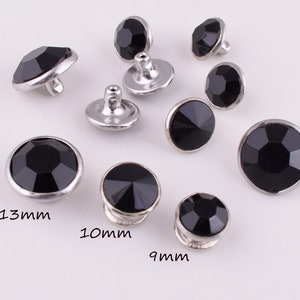 Black Rhinestone Rivets,9mm 10mm 13mm Metal Double Cap crystal Rapid rivets Fashion Studs for Leather Belt Shoes Decoration making 50 sets