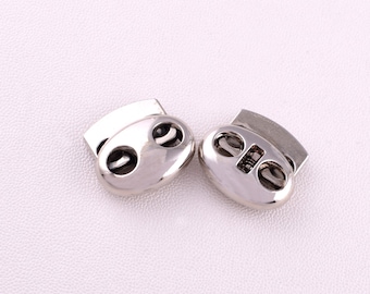 Metal Cord Locks Spring Rope Locks Double Hole Adjustment Buckles Silver Cord Stopper for Hat Rope Garments DIY Accessories
