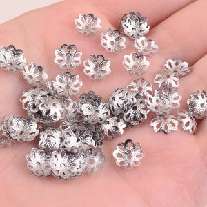 Filigree flower bead cap,7mm Bright Silver Bead Caps Thin Textured Flower Beadcap,Brass metal End Cap,Perfect Fit Beading Jewelry 100 pcs