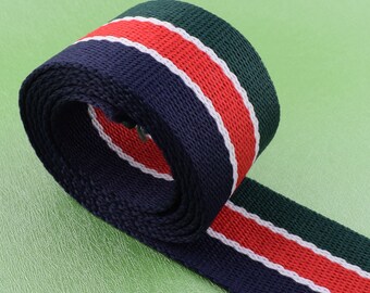 Nylon stripes webbing,1.5 inch (38mm) woven tape Dark blue red and green stripes ribbon webbing,Bag strap webbing for Belt/Backpack making