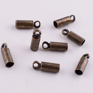 Barrel Cord End Caps,2*9mm Antique bronze leather end cap with loop,Tiny jewelry connectors,Brass craft bead end cap tips 50 pcs