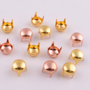 Nailheads studs,6mm Rose gold/Gold round dome rivets,Brass four prong claw rivets,Fashion decorative spikes studs for leather craft 200 pcs