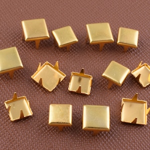 Square Nailheads studs,6mm 7mm Gold Four claw nails rivets prong studs,Metal brass decorative Spikes studs,Leather working hardware.200 pcs