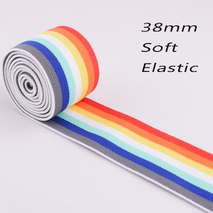 1.5‘’ Elastic Webbing,38mm Rainbow Stripes Ribbon Waistband Stretchy Band,Soft Elastic Tape For Belt Hair Crafts Garment Accessories