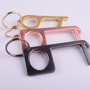 Door Opener with key rings,Rose gold/black/gold No Touch Hygienic Door Opener Button Pusher Keychain Safe Key Touch-free tool