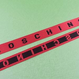 Nylon webbing,3/4&quot;(20mm)Red black webbing letters&quot;MOSCHINO&quot;smooth ribbon,Totes handle bag straps for key fob/lanyard/pet collars DIY making