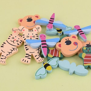 Juguete de madera colorido, juguete de dibujos animados de Puzzle, molde de animales hecho a mano de madera, juguetes de artesanía DIY bebé ducha decoración, regalo de cumpleaños