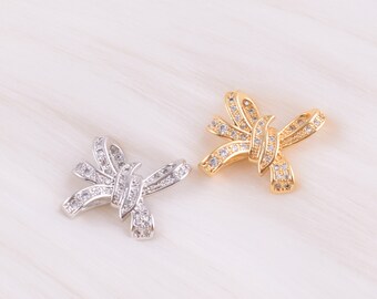 18k Gold Plated Personality Charm Pendant,17*14 mm CZ Rhinestone Bow Shape Pendant/Necklace Lanyard Jewelry DIY Making 2 pcs