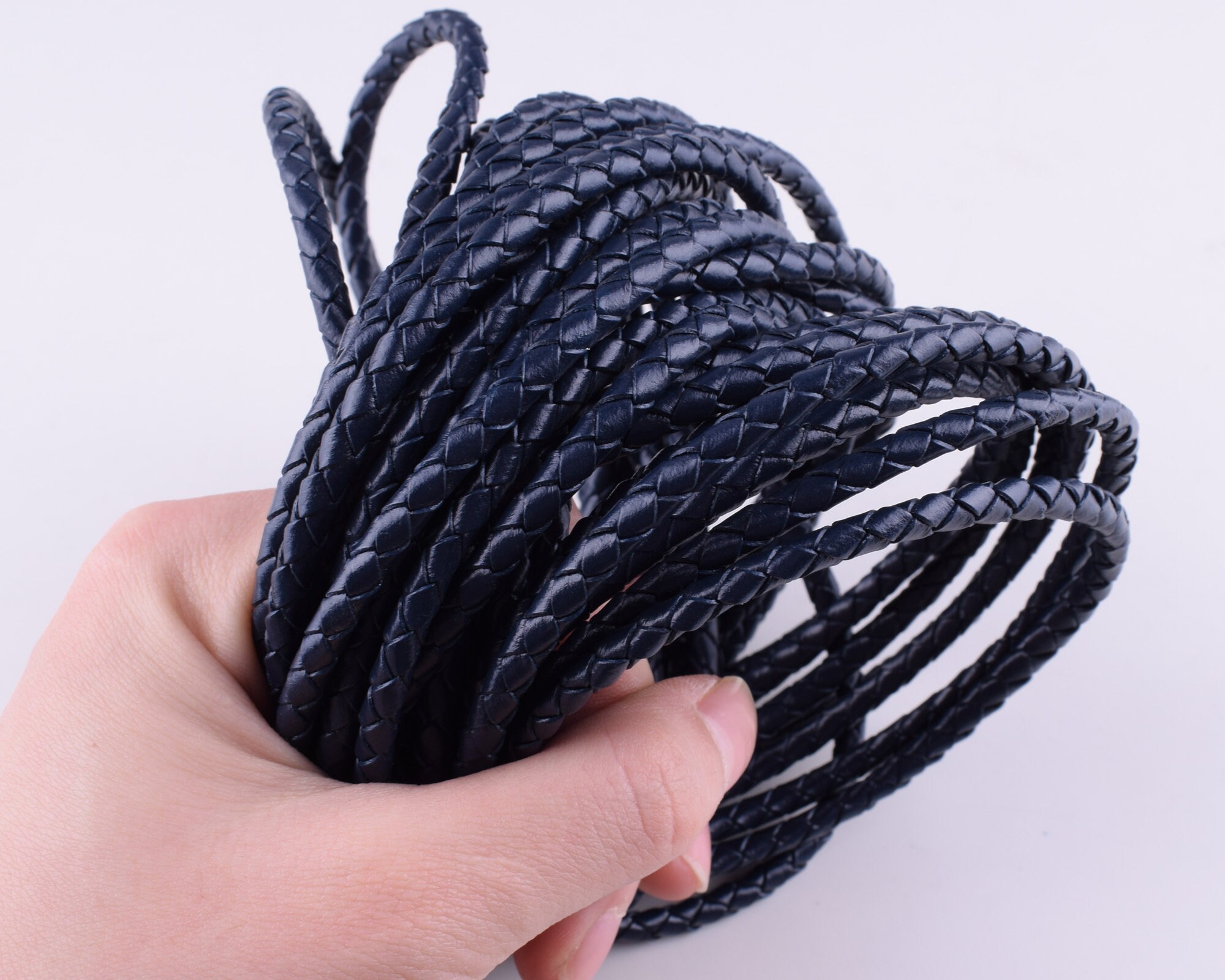 Cordón trenzado de cuero 4mm azul marino redondo cuero Etsy