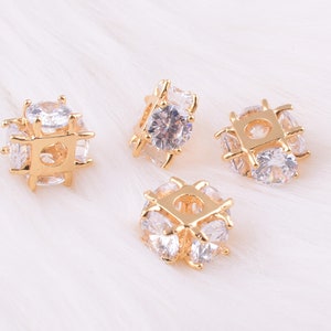 Crystal beads,10mm 18 K gold plated square spacer beads,Clear bling rhinestone jewelry beads for necklace bracelets making 2 pcs (JB001)