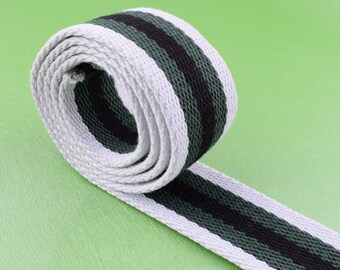 1.5'' Cotton Stripes Webbing,38mm woven tape bag strap white green and black stripes ribbon Heavy Weight webbing for Backpack/handle making