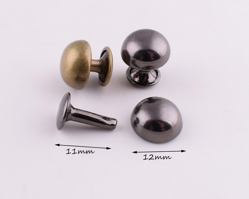 Round dome rivet studs,12*11 mm Bronzeblack half round ball rivet,Double cap metal rapid rivet decorative rivets for leather crafts 50 sets