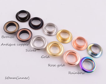 Rainbow Round Grommet Eyelets Metal Grommet Rivets 10mm Grommet with Washer Metal Eyelets for Canvas Clothes Leather Craft Purse Accessories