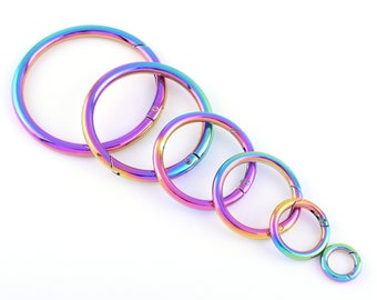 Rainbow Spring O Ring Push Snap Hook,Metal Purse Strap Ring Clasp Round Carabiner Ring Buckles For Dog Collar Leather Hardware 10-61mm