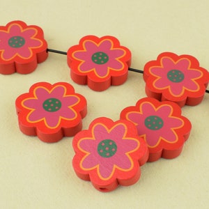 23mm Red flower shape wood beads,decorations wood beads,Natural Wood beads Flower beads For Handmade Jewelry DIY Craft Beads