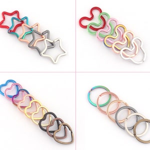 Rainbow Metal Split Rings Flat Split Key Ring Round Heart Star Double Loops,30mm 35mm Connector Rings for Keychain Dog Tags Crafts