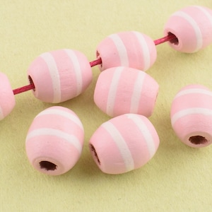 Wooden bead,12mm Oval wood beads,Pink and white stripe wood beads,Natural Craft wood beads For Jewelry Making DIY Bracelet Necklace