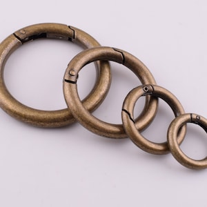 Bronze spring gate rings,Metal push snap hook small and large O-ring clasp,High quality round spring ring buckle 13mm 17mm 25mm 33mm 6/12Pcs