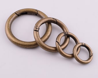 Bronze spring gate rings,Metal push snap hook small and large O-ring clasp,High quality round spring ring buckle 13mm 17mm 25mm 33mm 6/12Pcs