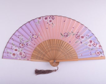 Hand Fans Chinese Silk Fans With tassel,purple flower Silk Bamboo Folding Fans for Wedding,Gift,Party Gift ,Handheld Folding Fan for Summer