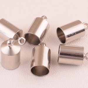 Silver Barrel Cord End Caps,6mm Tassel Cap,Glue on End Caps With Loop for Cord or Leather, Connectors,Copper Craft  Bead end Cap Tips 20 pcs