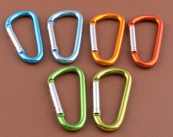 Aluminum Carabiner key ring,38mm Blue/Green/Orange Carabiner Connector Snap hook,Carabiner key chain clasp 6pcs