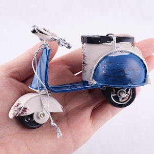 White Scooter Miniature, Metal Scooter Replica in White, Retro