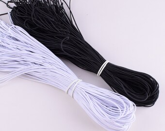 50 yards Elastic cord,1mm/1.5mm Black/White Round Elastic cord,Nylon Rubber Stretch String Elastic rope for beading/mask making
