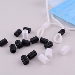 Face Mask Rope Silicone Clip,White/black Elastic Cord Stopper Toggles,Silicone adjusting clip for mask cord adjustment Accessories  20 pcs