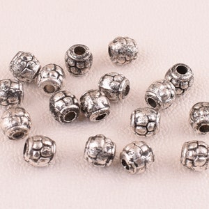4mm Antique Silver beads,Small Drum Bali style Spacer beads,Metal Spacer Beads bracelet Beads for jewelry diy making 50 pcs