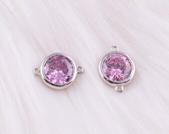 Rhinestones Connector Charm,pink CZ Round Pendant With