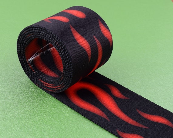 Webbing,2 Inch Black&red Jacquard Ribbon Flame Pattern Webbing