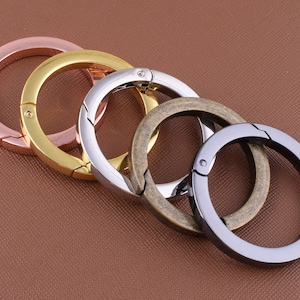 Spring gate rings,Large metal push snap hook flat O-ring clasp,34mm Rose gold/Gold/Silver/Bronze/Black round spring ring buckles 4 pcs